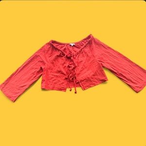 Miou Muse Red Crop Tie-Front Top